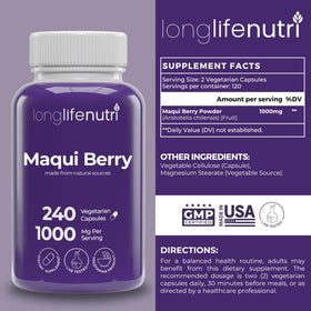 LongLifeNutri Maqui Berry 1000 mg emballage et capsules