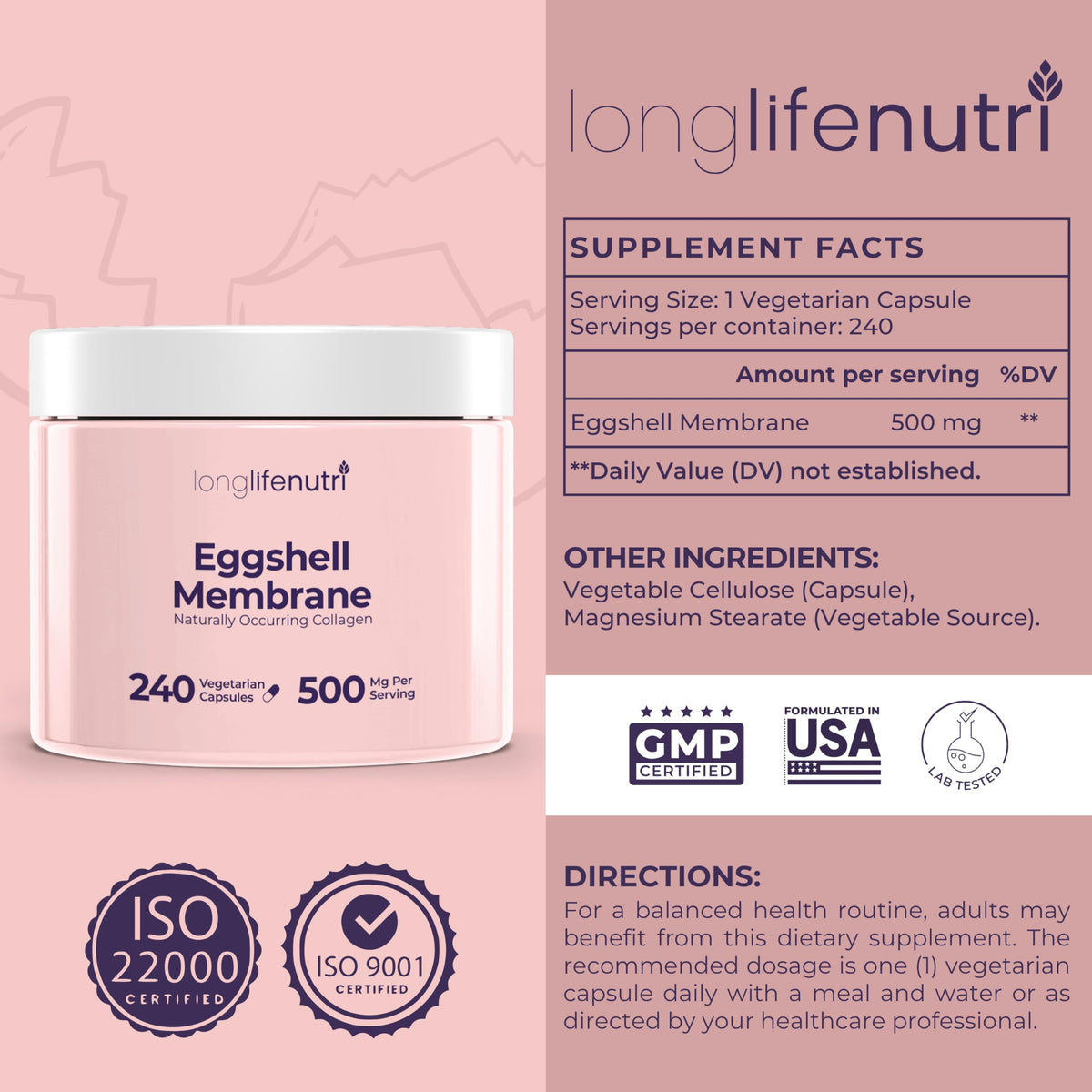 LongLifeNutri Membrane d'Oeuf 500mg capsules végétariennes