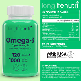 LongLifeNutri Omega 3 huile de poisson 1000mg gélules
