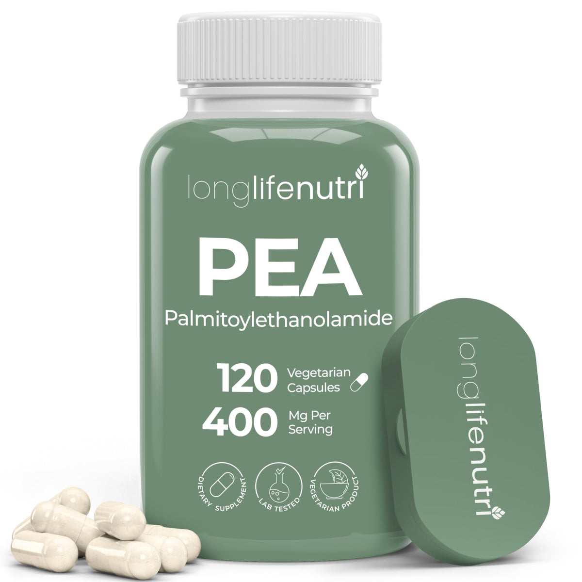 LongLifeNutri Palmitoylethanolamide 400mg capsules végétariennes en bouteille