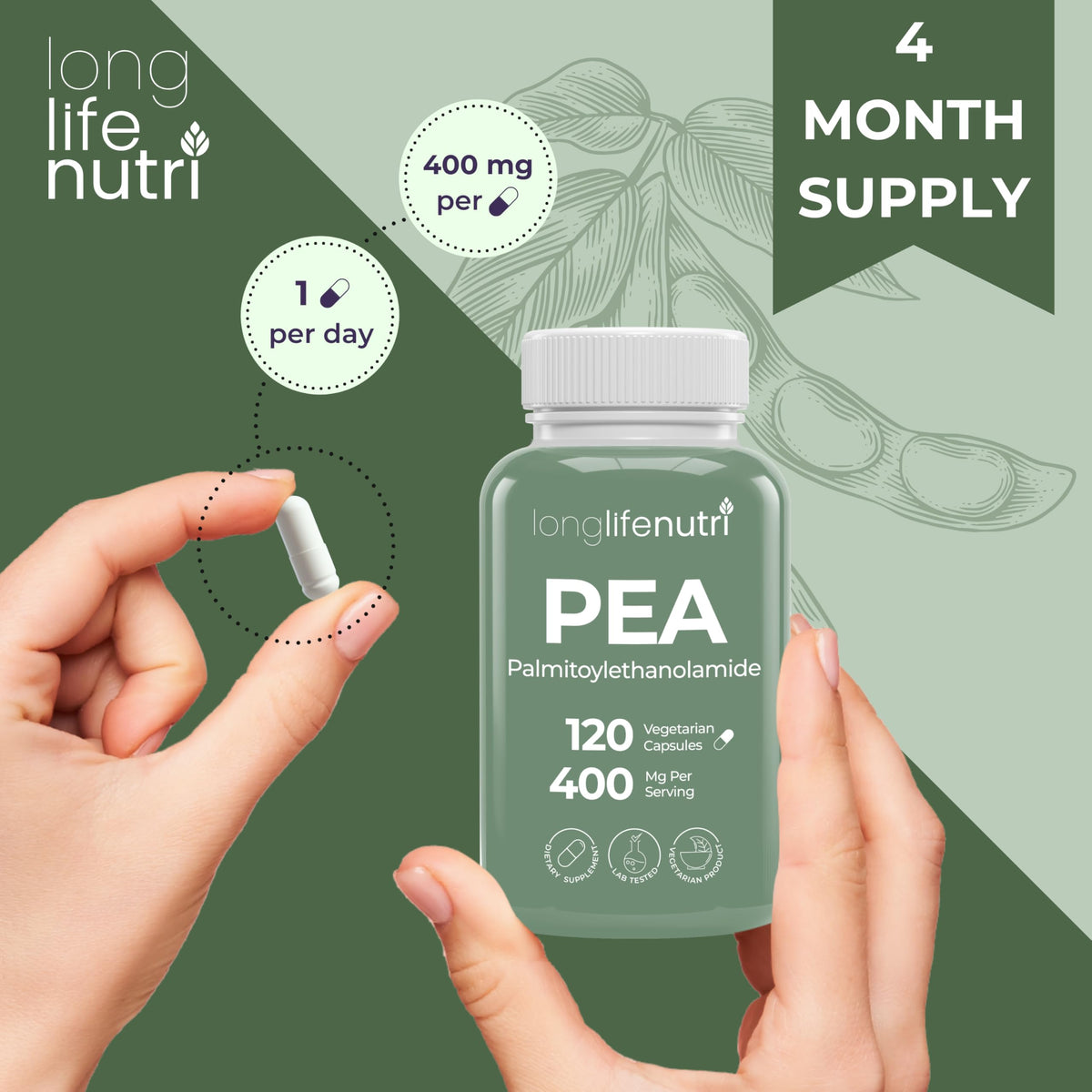 LongLifeNutri Palmitoylethanolamide capsules dans un environnement naturel