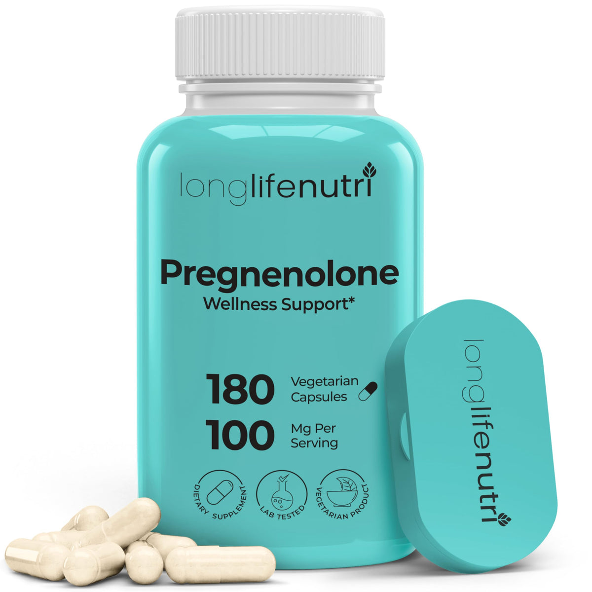 LongLifeNutri Pregnenolone 100mg 180 capsules végétales vue de face