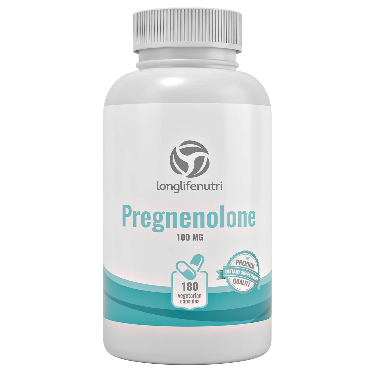 LongLifeNutri Pregnenolone 100mg capsules sur un fond neutre