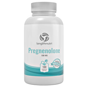 LongLifeNutri Pregnenolone 100mg capsules sur un fond neutre