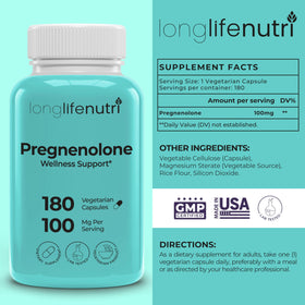 LongLifeNutri Pregnenolone 100mg pot de 180 capsules