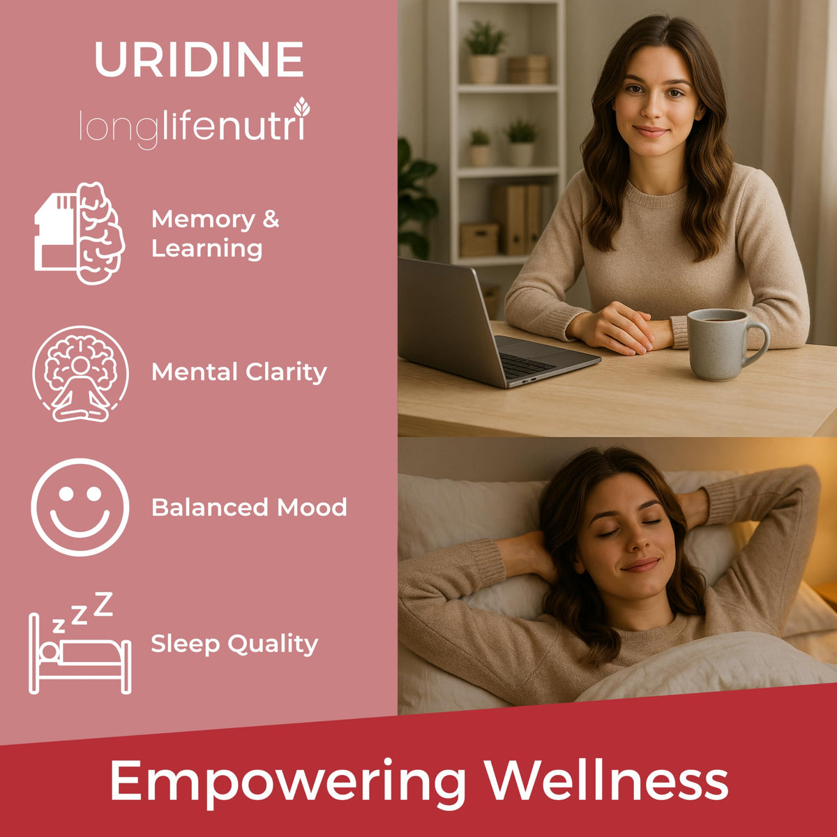 LongLifeNutri Uridine Monophosphate 300 mg avec un organisateur de pilules