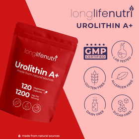 LongLifeNutri Urolithin A 1200 mg sachet ouvert montrant les capsules