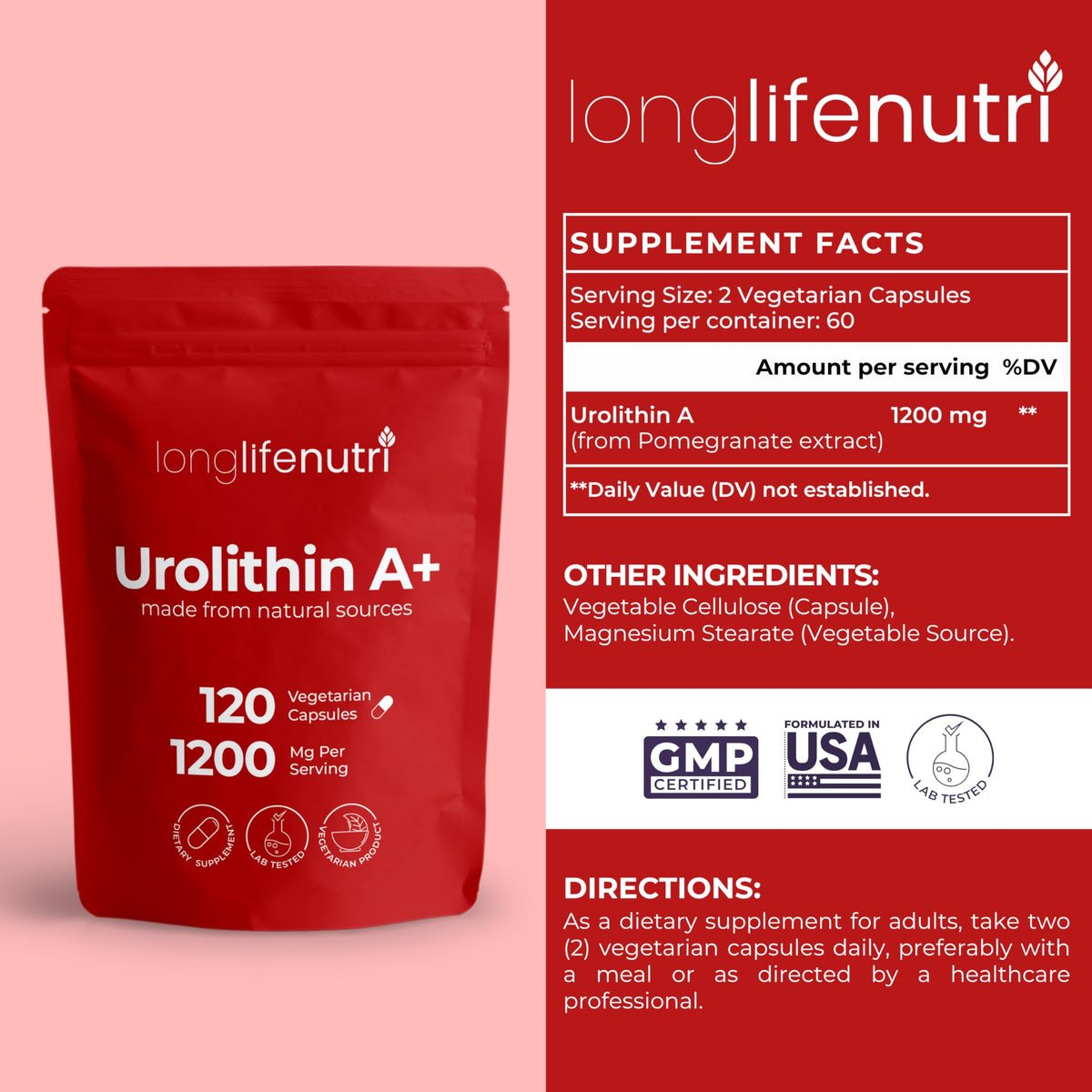 LongLifeNutri Urolithin A capsules végétariennes dans un organisateur de pilules