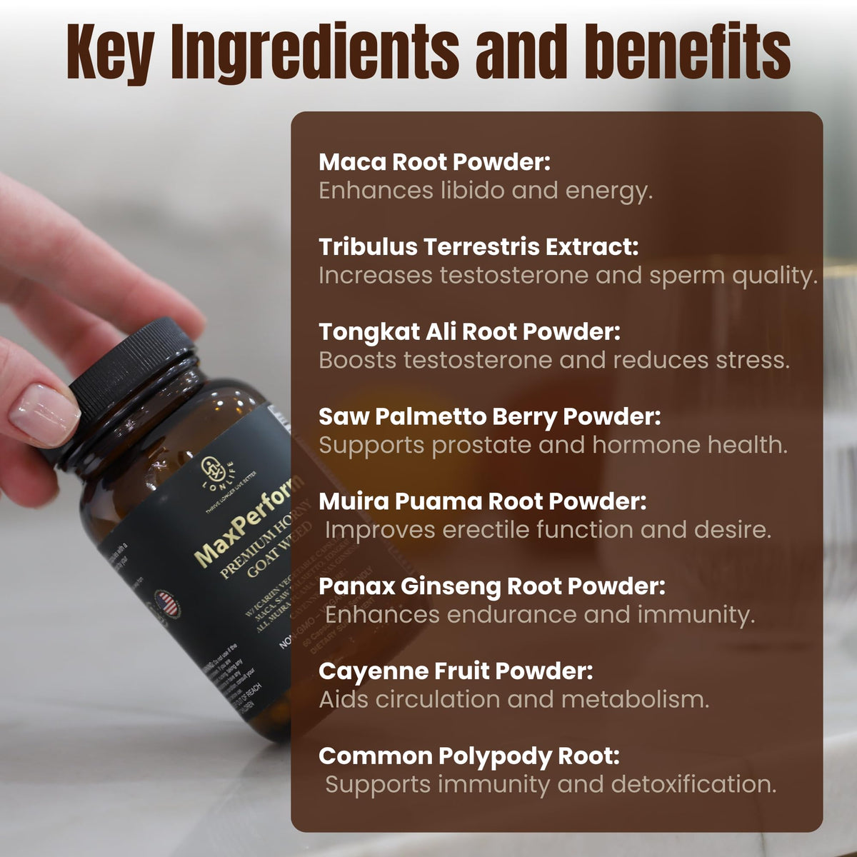 LONLIFE Complément Alimentaire Maca et Horny Goat Weed 1275mg contenant
