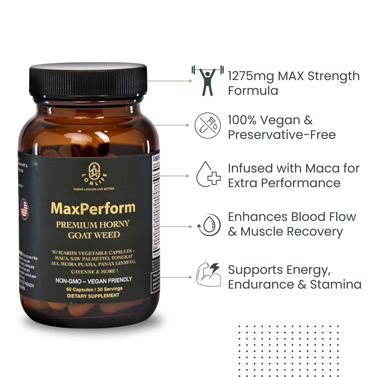 LONLIFE Complément Alimentaire Maca et Horny Goat Weed 1275mg ingrédients