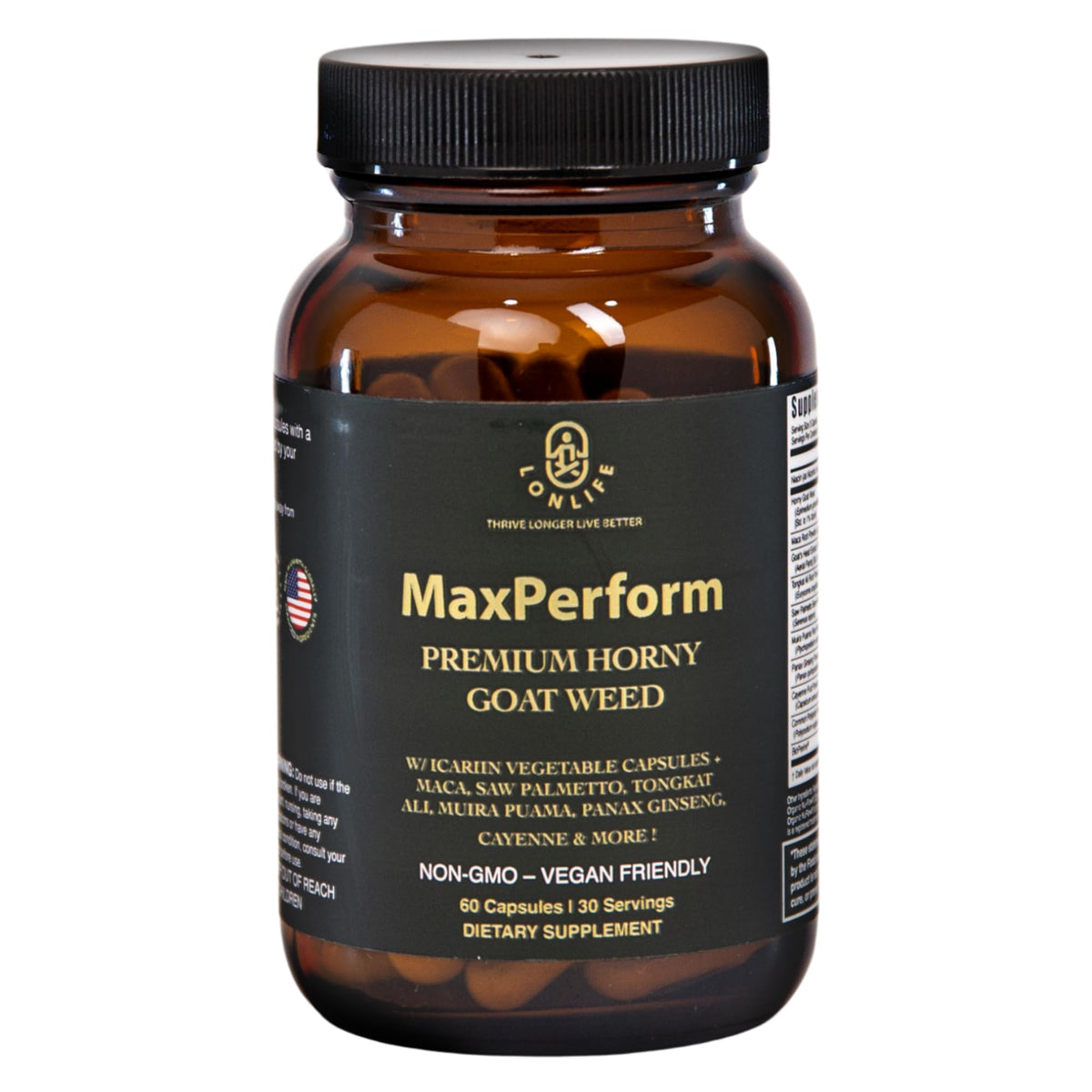 LONLIFE Complément Alimentaire Maca et Horny Goat Weed 1275mg vue de face