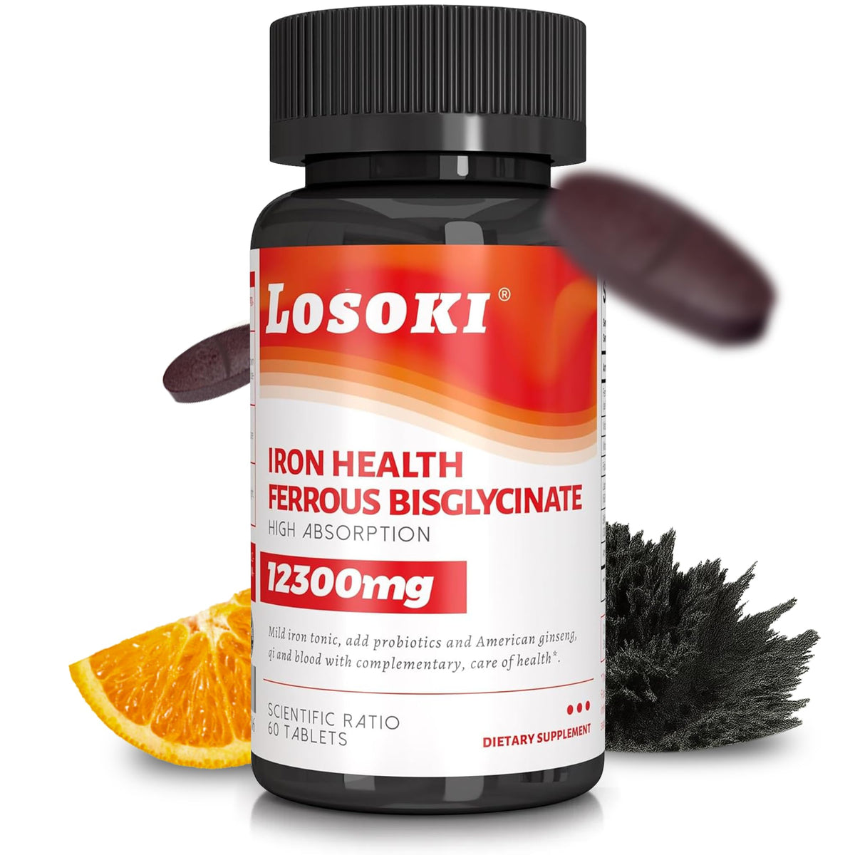 Losoki Fer Bisglycinate 20 mg 60 comprimés vue de face