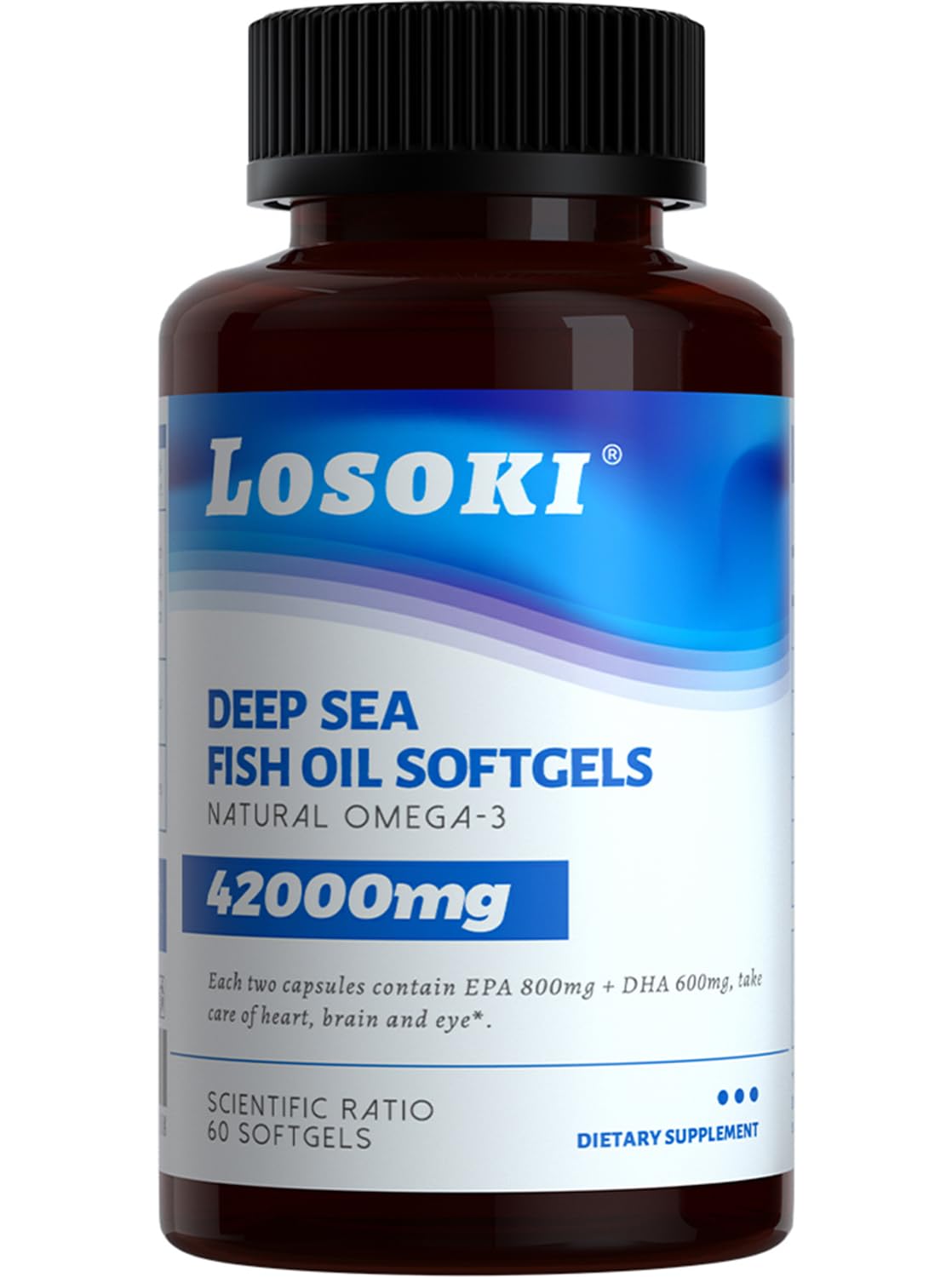 Losoki Huile de Poisson Omega-3 1000 mg gélules vues de face
