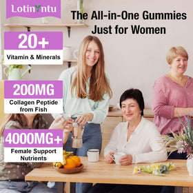 LotinYntu Gummies Multivitamines Femmes 4000MG avec des gummies sur une table