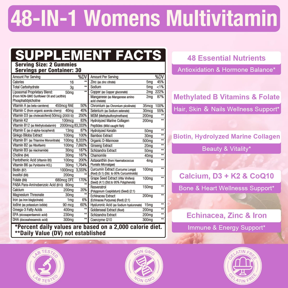 LotinYntu Gummies Multivitamines Femmes 4000MG côté de l'emballage