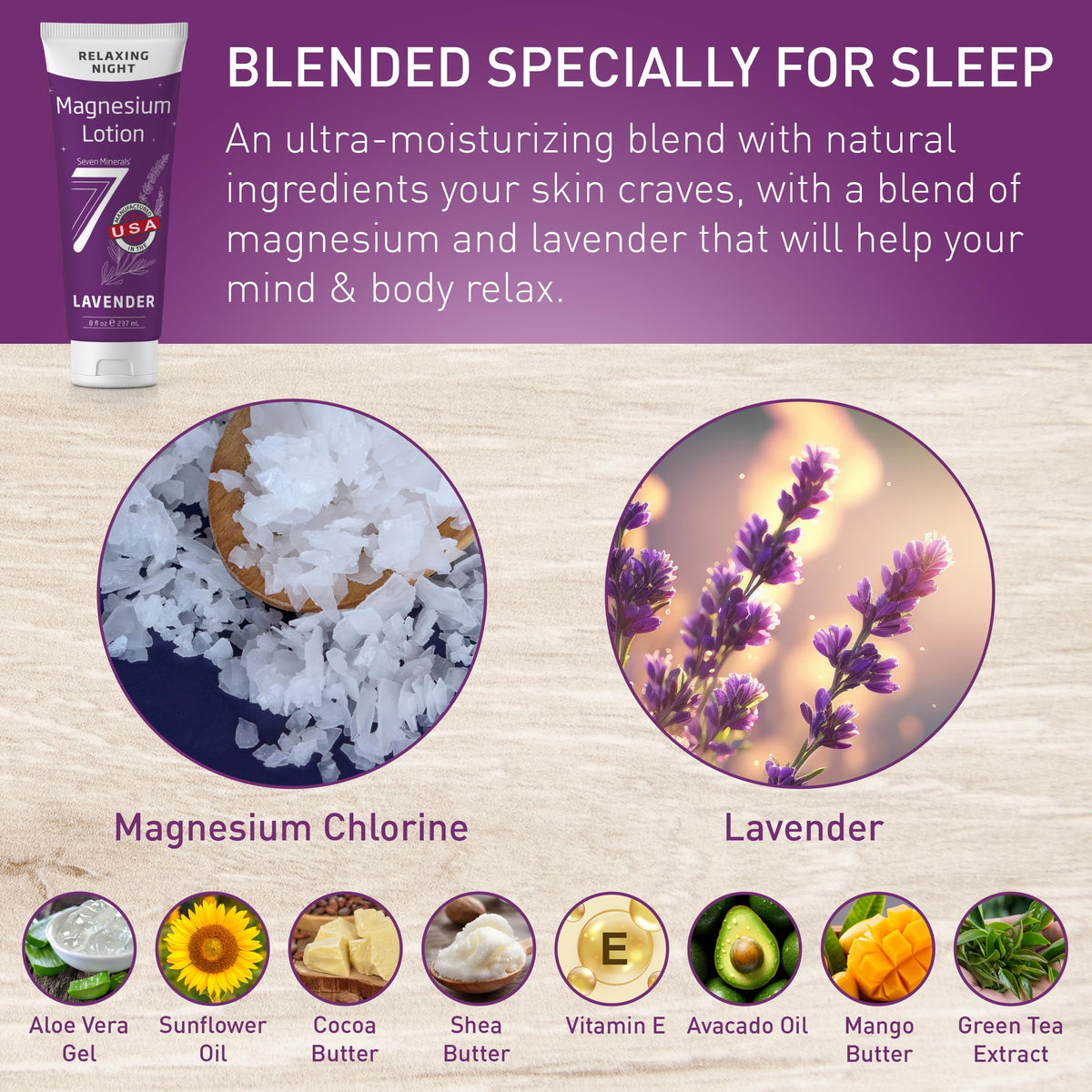 Lotion au magnésium Seven Minerals tube 8 oz avec étiquette