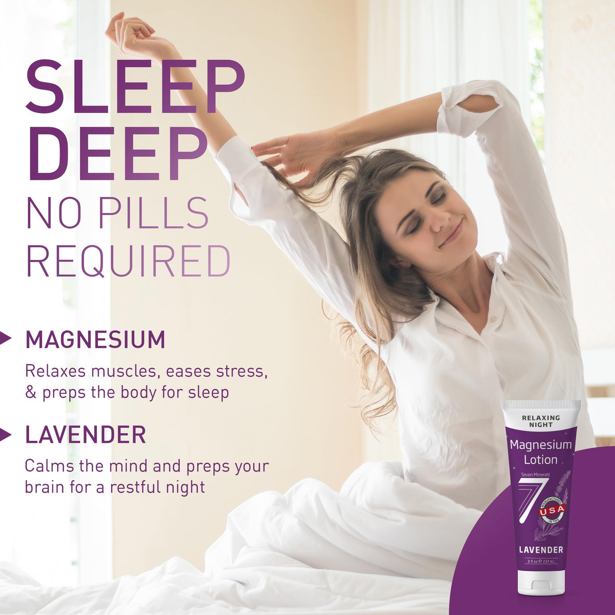 Lotion au magnésium Seven Minerals tube 8 oz sur une surface en bois