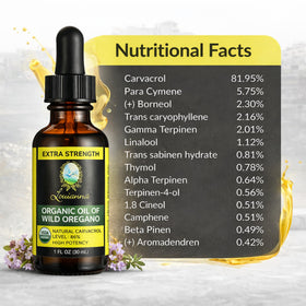 Louianna huile d'origan bio 30 ml, étiquette et composition