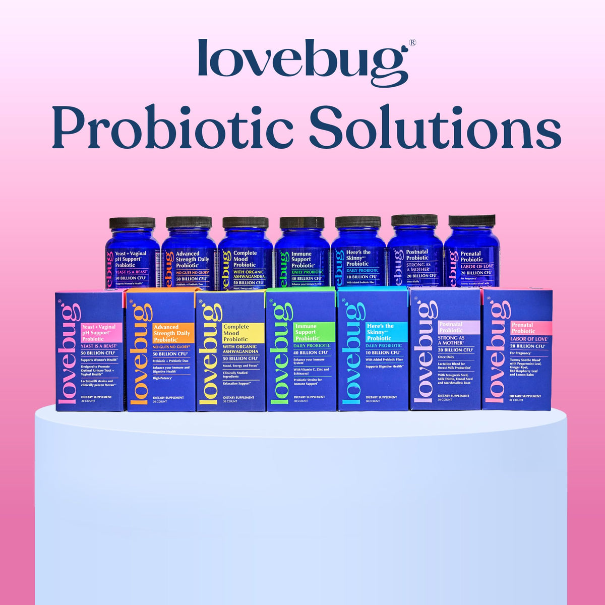 LOVEBUG Complément Alimentaire Probiotique Prénatal 30 Capsules sur un fond neutre