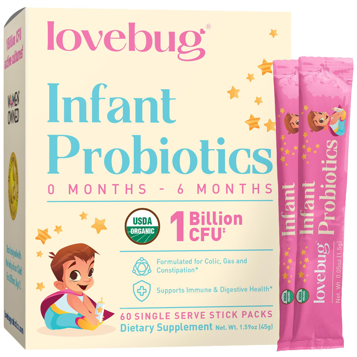 LOVEBUG Complément Alimentaire Probiotiques 0-6 Mois - emballage avant