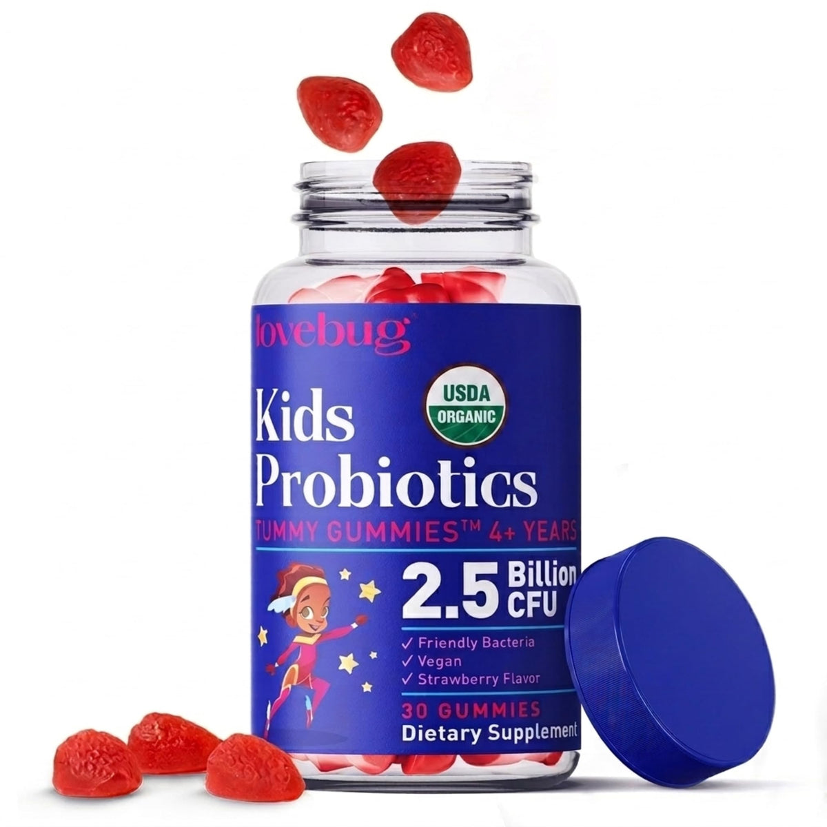 LOVEBUG Gummies Probiotiques Enfants 30 Chews Fraise Bio, vue de face