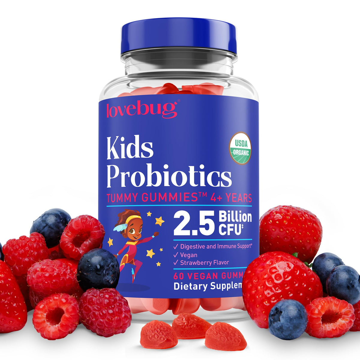 LOVEBUG Gummies Probiotiques Enfants 60 Gummies Fraise avant