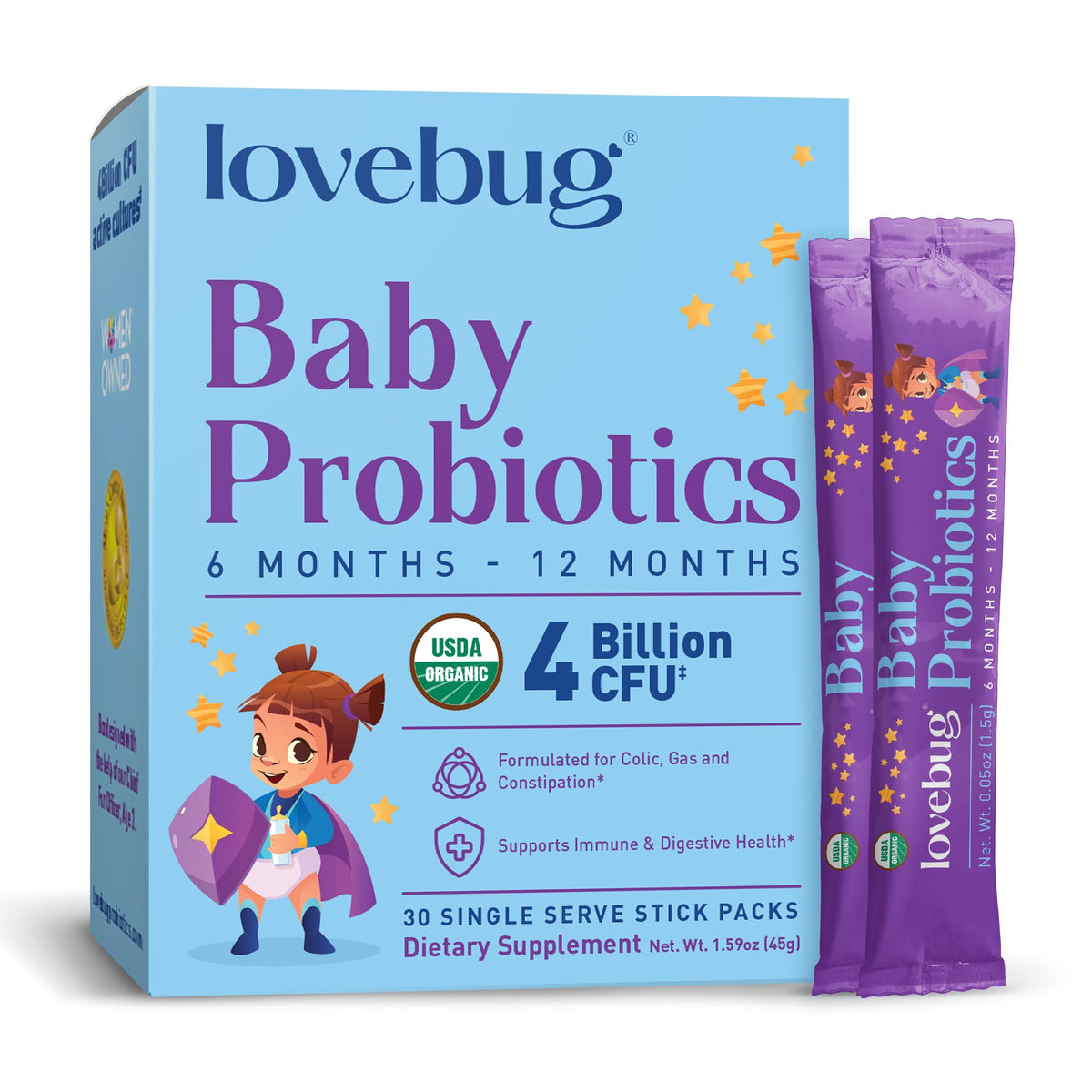 LOVEBUG Probiotique Bio pour Bébés 30 Sachets vue de face