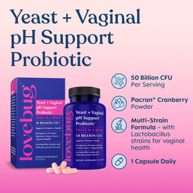 LOVEBUG Probiotiques pour Femmes, capsules ouvertes sur une surface