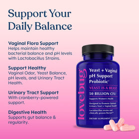 LOVEBUG Probiotiques pour Femmes, emballage et capsules