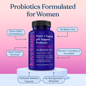 LOVEBUG Probiotiques pour Femmes, vue de côté de l'emballage