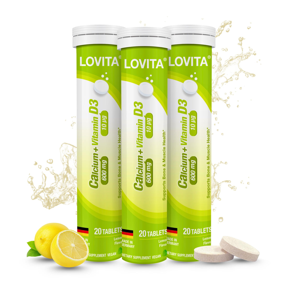 LOVITA Calcium + Vitamine D3 comprimés effervescents vue avant
