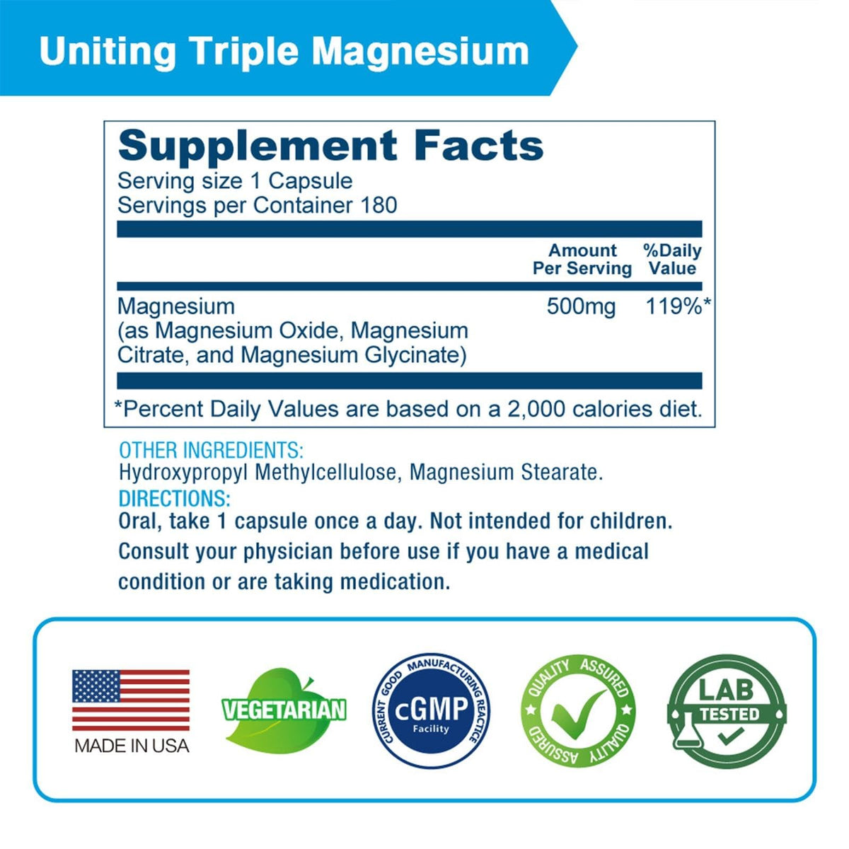 LOVITA Complexe de Magnésium Triple 500 mg, capsules à l'intérieur