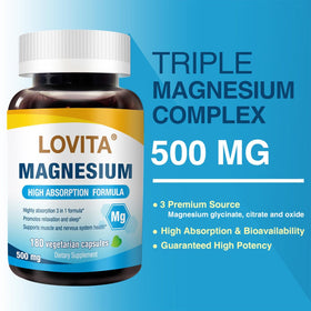 LOVITA Complexe de Magnésium Triple 500 mg, vue latérale des capsules