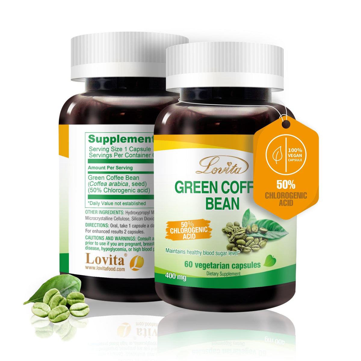 LOVITA Extrait de Grain de Café Vert 60 Capsules Végétales vue de face