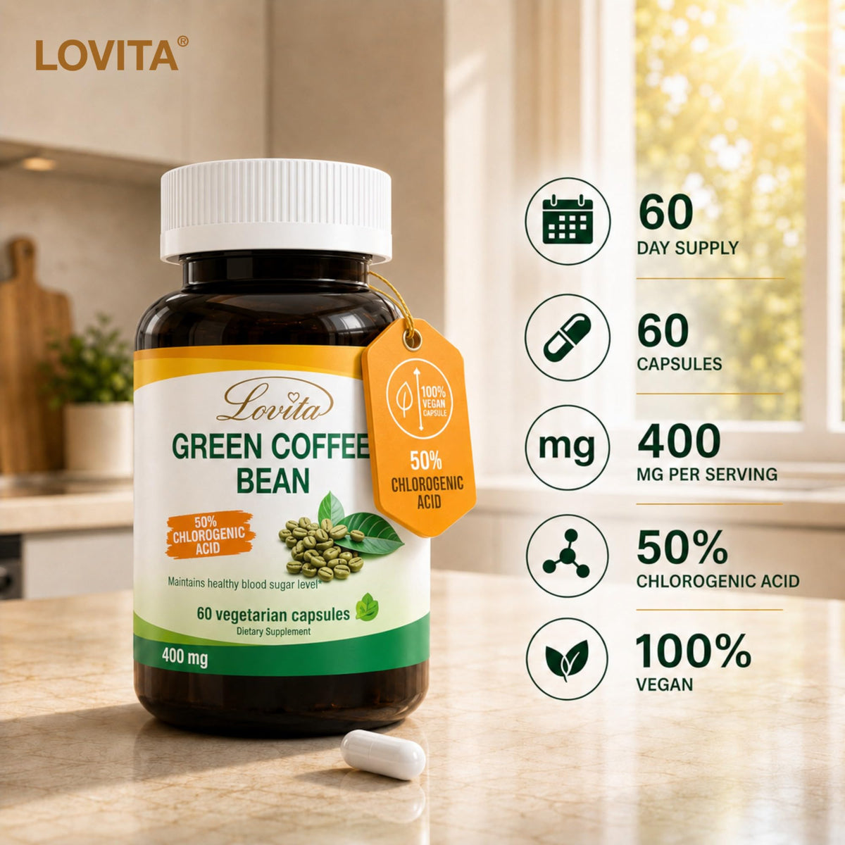 LOVITA Extrait de Grain de Café Vert emballage et contenu