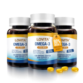 LOVITA Huile de Poisson Omega-3 2000 mg, gélules miniatures devant l'emballage