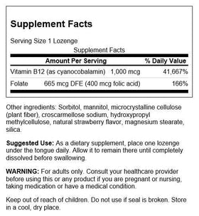 Lozenges Vitamine B-12 de Swanson 1000 mcg avec détails de composition