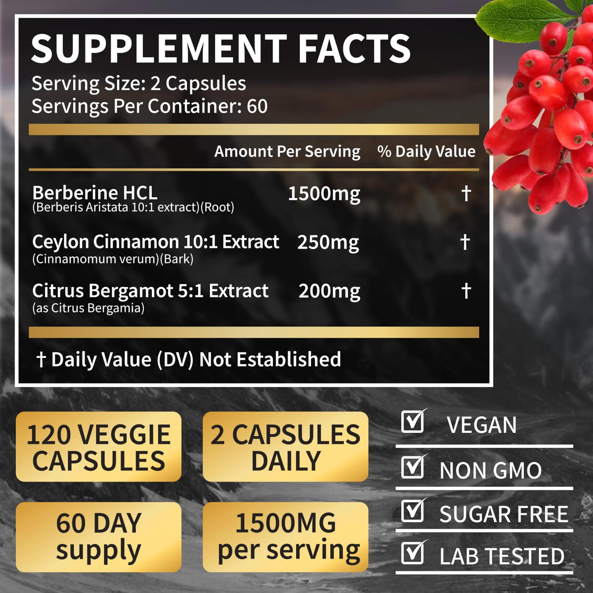 LSOIUX Complément Alimentaire Berbérine 1500mg vue arrière