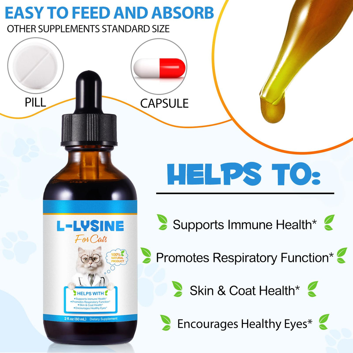 LTQXGT Complément Alimentaire L-Lysine pour Chats 60ml avec étiquette détaillée