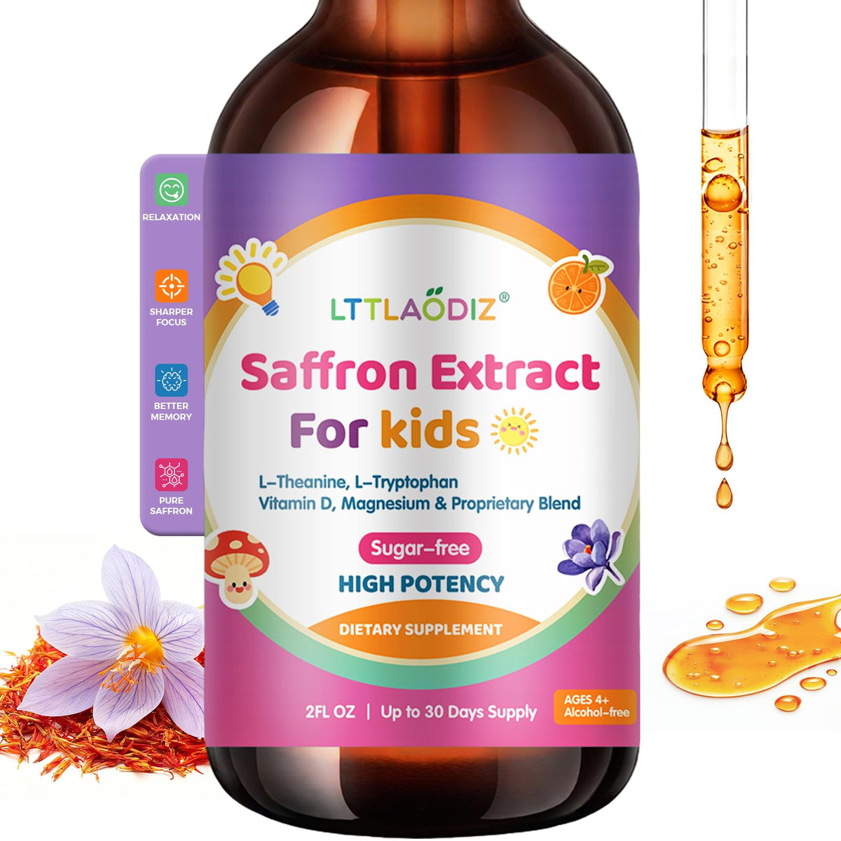 LTTLAODIZ Complément Alimentaire Saffron 60ml, vue de face