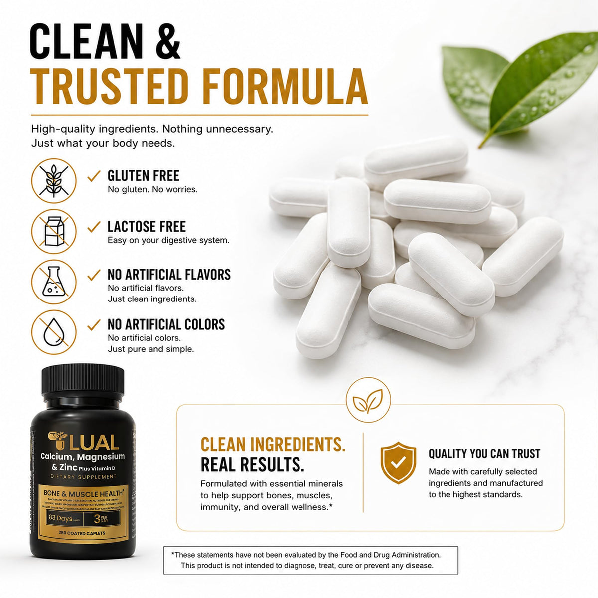 LUAL Complément Alimentaire Calcium Magnésium Zinc D3 - ingrédients principaux