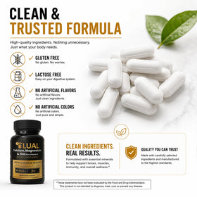 LUAL Complément Alimentaire Calcium Magnésium Zinc D3 - ingrédients principaux