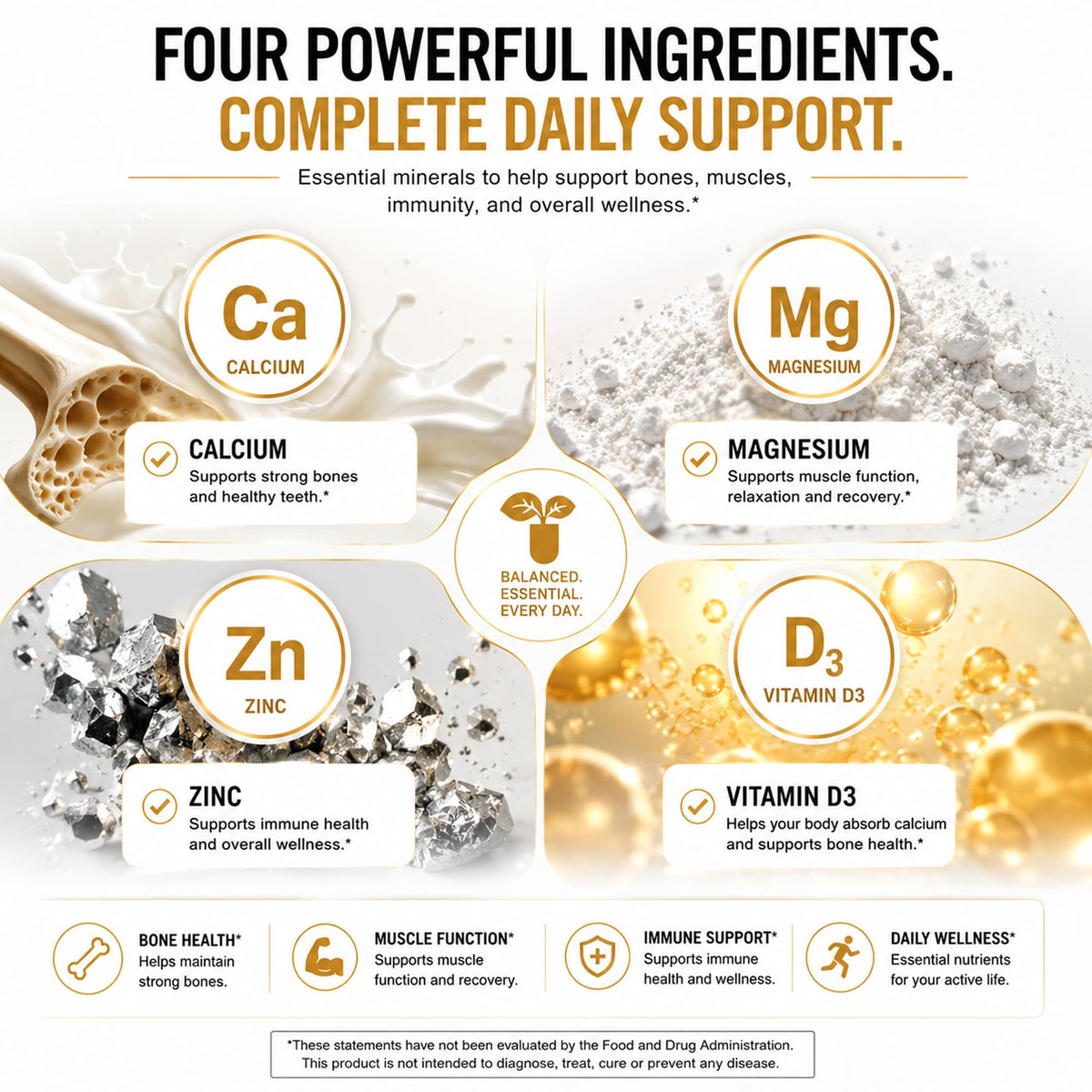 LUAL Complément Alimentaire Calcium Magnésium Zinc D3 - perspective latérale
