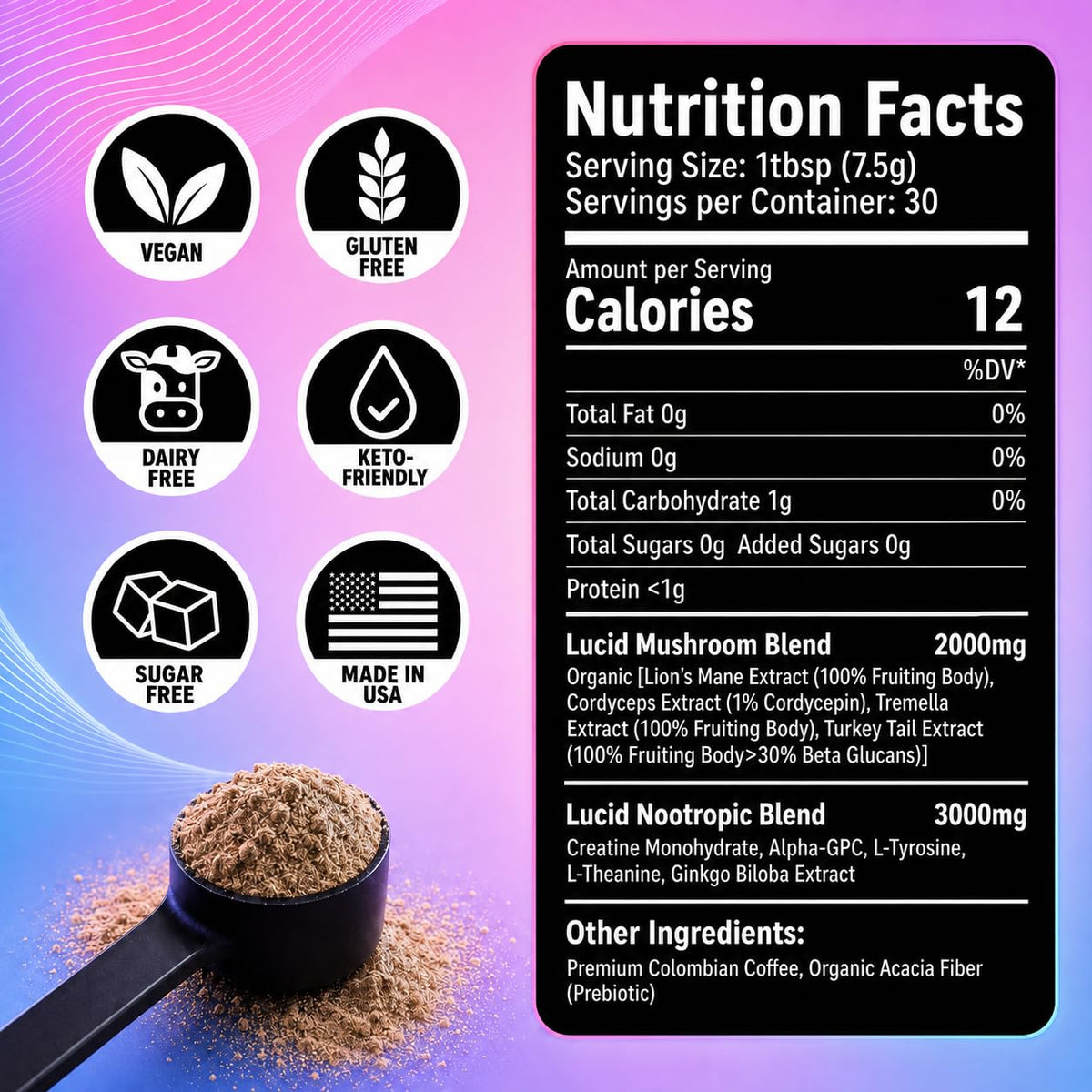 Lucid Café de Champignons Bio 272g avec d'autres compléments alimentaires