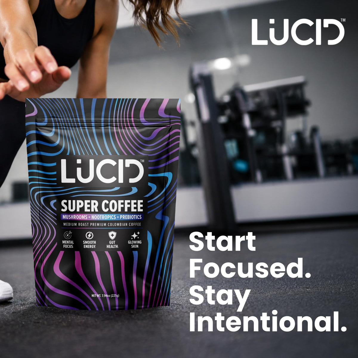 Lucid Café de Champignons Bio 272g en vue lifestyle dans un cadre de bureau