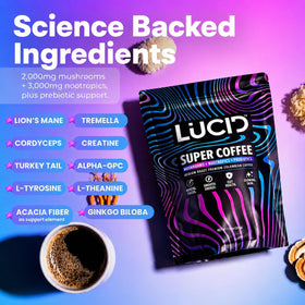 Lucid Café de Champignons Bio 272g montrant les champignons utilisés