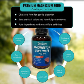 Luckycare Magnésium Glycinate 500mg sur une table