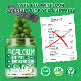 LUCNVEM Calcium Citrate 1200 mg avec vitamines D3 et K2, vue arrière