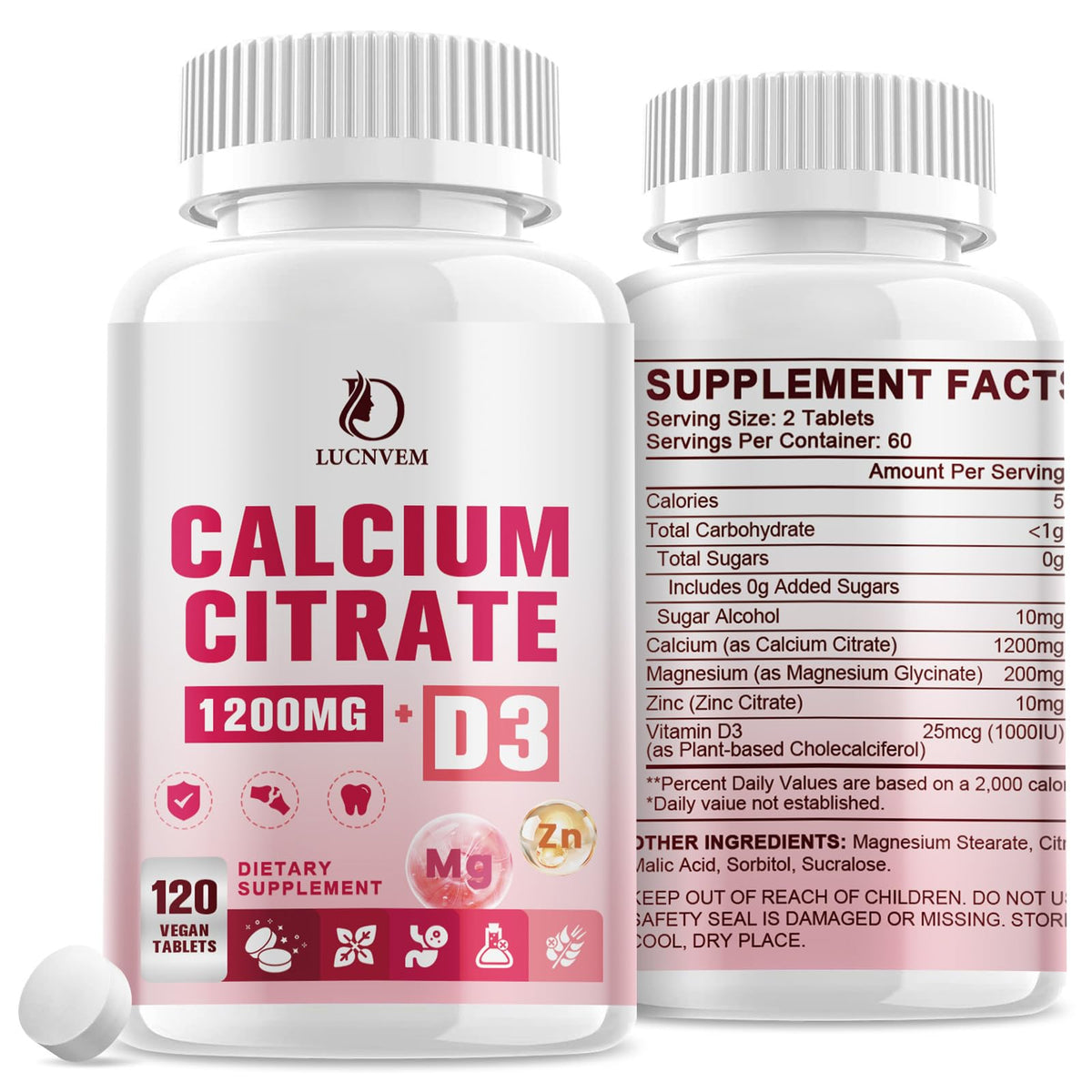 LUCNVEM calcium citrate 1200 mg suppléments boîte avant vue