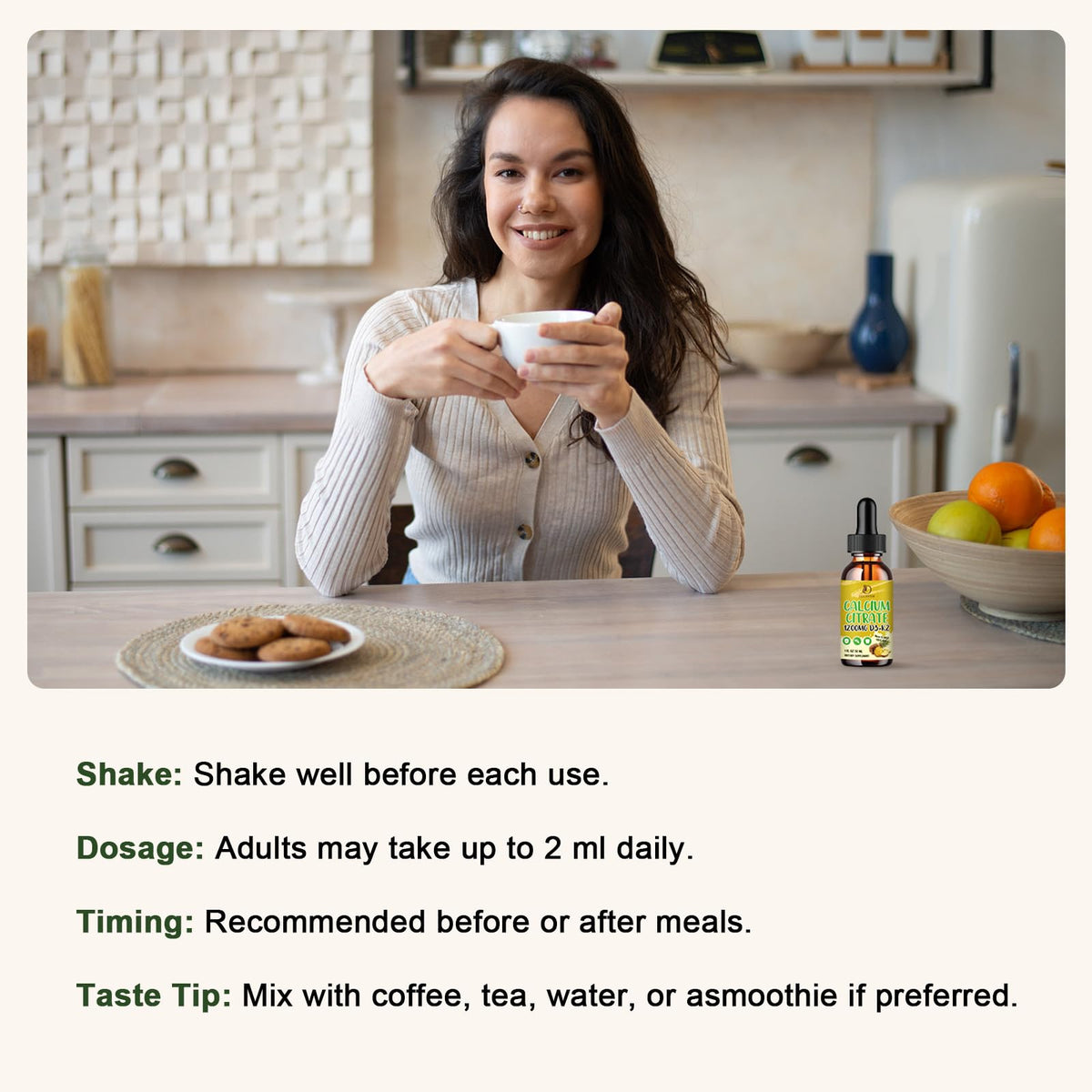 LUCNVEM Calcium Citrate Liquide 1200 mg vue de la bouteille ouverte